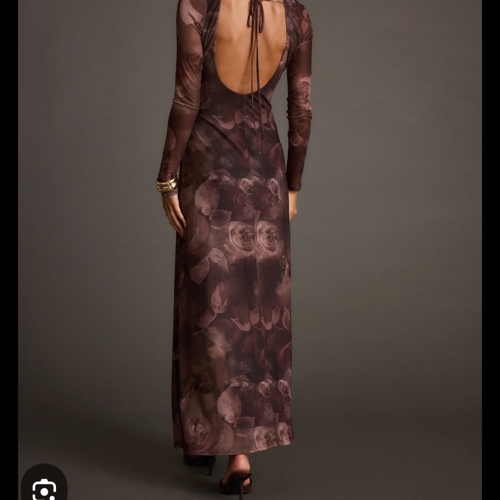 Chic Long Sleeve Floral Dress in Brown and Cream